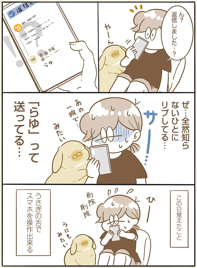 うさぎの舌の意外な機能（？）。一緒にスマホを見ていたら...！／うちのうさぎは今日ものんびり utinousagi9_2.webp